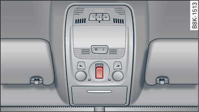 Detail of headliner: Switch for tilting panorama roof